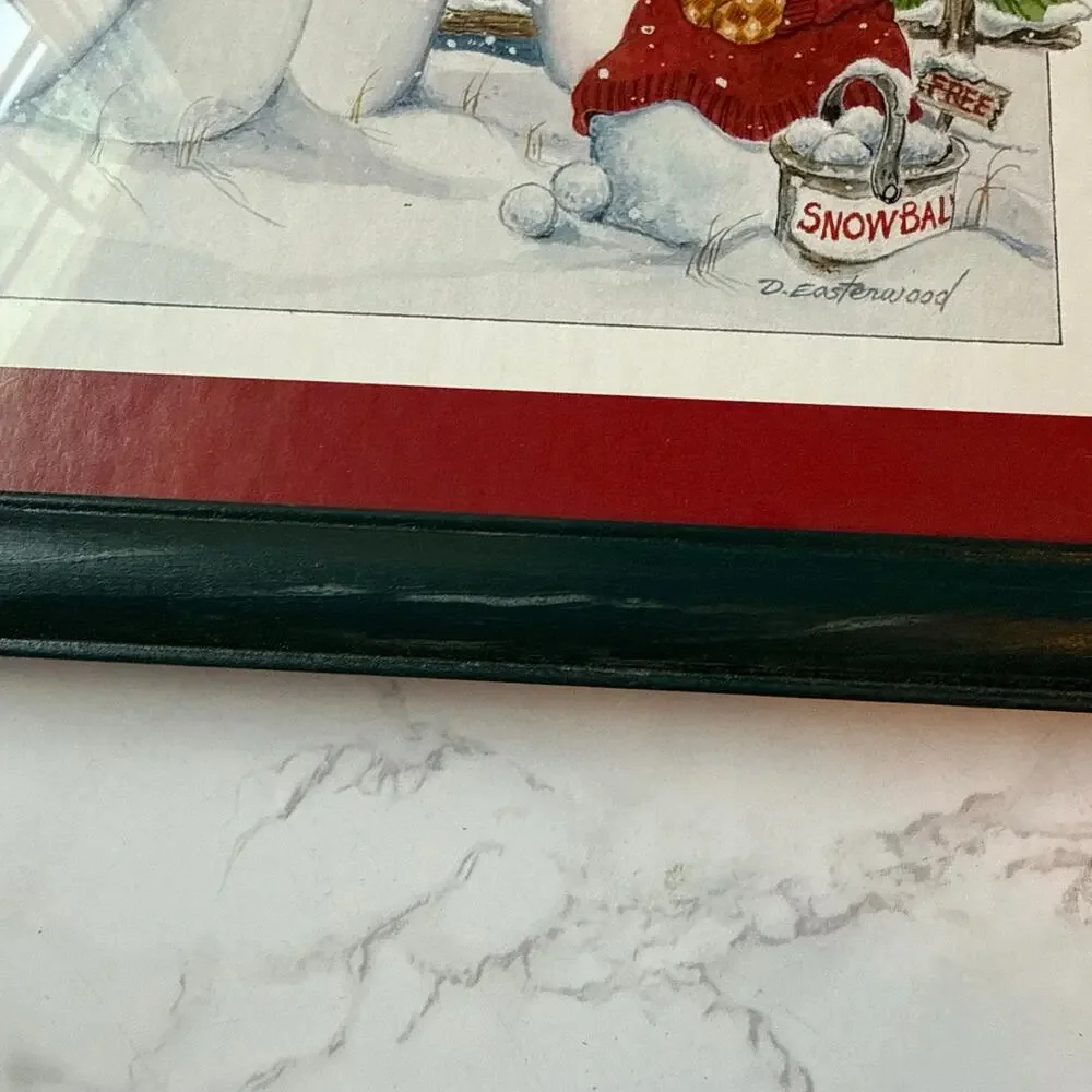 VTG Snowman SNOW Wall Art Decor Framed Print Home Interiors